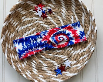 Red White Blue Tie Dye Brynnbands, Soft Headband, Turban Headband, Twisted Headband, 4th of July Headband, Memorial Day, Patriotic Headband