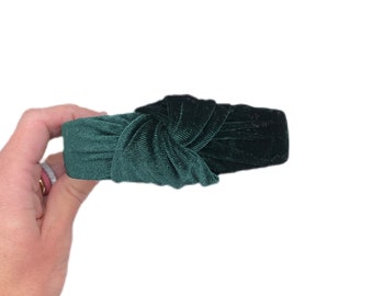 Hunter Green Velvet Top Knot Headband, Brynnbands, Hard Headband, Knotted Headband, Top Knot