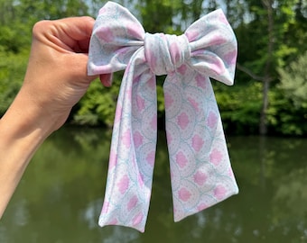 Seashells Swim Bow,  Floppy Bow Hair Clip, Barrette Hair Clip, Soft Hair Clip, Barrette Bow , Brynnbands