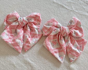 Vintage Pink Bow Floral , Floppy Bow Hair Clip, Barrette Hair Clip, Soft Hair Clip, Barrette Bow , Brynnbands