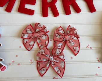 Santa Bow Barrette: Handmade Hair Clip