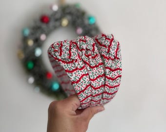 Sprinkle Christmas Tree Cakes Top Knot Headband, holiday headband, Hard Headband Christmas  Headband, Bendable Headband, Brynnbands