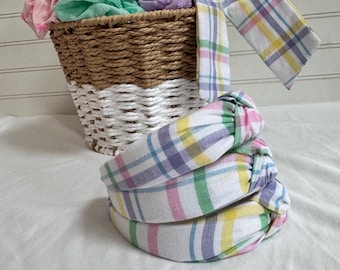 Pastel Gingham Top Knots, Gingham Headbands,  Top Knot Headband, Brynnbands, Hard Headband, Knotted Headband, Top Knot Band