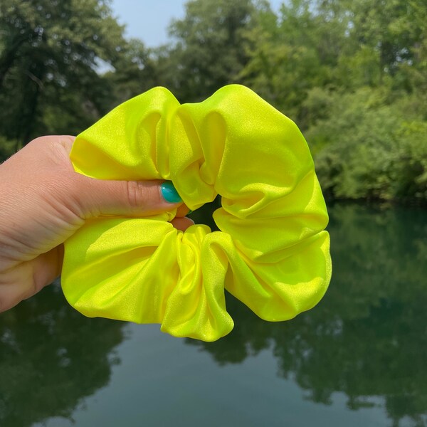 Neon Yellow SWIM Scrunchie, Oversized Scrunchie, Jumbo Scrunchie, Brynnbands,, 90s Scrunchie, Pool Scrunchie