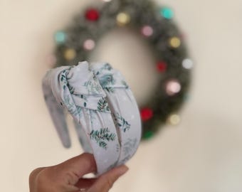 Winter Greenery Top Knot Headband, holiday plaid headband,  Hard Headband , Christmas  Headband, Bendable Headband, Brynnbands