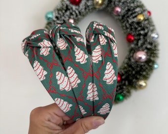Green Christmas Tree Cakes Top Knot Headband, holiday headband,  Hard Headband , Christmas  Headband, Bendable Headband, Brynnbands