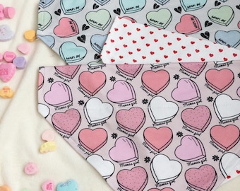 Not Reversible Valentines Dog Bandana, Slip on Collar, Over the collar, Brynnbands