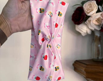 Pink School Supplies Turban Headband: Soft Stretchy Fabric