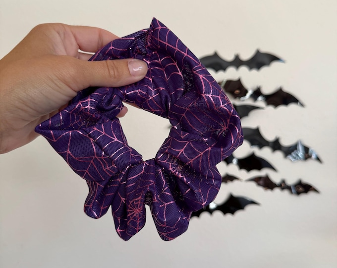 Featured listing image: Purple Spiderweb Mesh Scrunchie, Halloween Scrunchie, Fall Scrunchie, Soft Scrunchie,  Brynnbands,Fall Scrunchies, Fall Hair