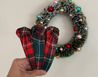 Christmas Headbands, Holiday Plaid Top Knot Headband, Holiday headband, Hard Headband, Christmas Headband, Brynnbands