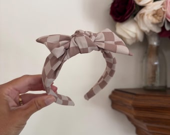 Brown Checkered Neutral Headband