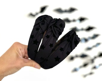 Black Stars MESH Top Knot, Halloween Headband, Black Headband, Brynnbands, Hard Headband, Knotted Headband,