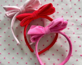 Velvet Bow Top Knot, Valentine Headband, Pink Headband, Brynnbands, Hard Headband, Knotted Headband, Valentine's Day