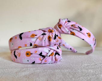 Pink Bats & Ghosts Headband, Halloween Headbands, Headbands, Top Knot Headband, Brynnbands, Hard Headband, Knotted Headband, Fall Hair