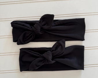 Black BrynnBow, Bow Headband, Tied Headband,  Solid Black,  Brynnbands