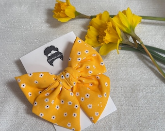 Yellow Daisies Bow, Bow Hair Clip, Barrette Hair Clip, Soft Hair Clip, Chiffon Barrette, Brynnbands