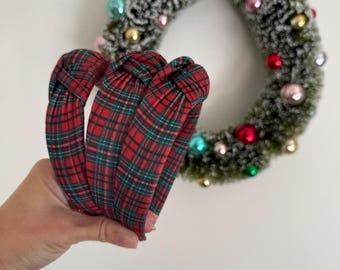 Christmas Headbands, Christmas Plaid Top Knot Headband, Holiday headband, Hard Headband, Christmas Headband, Brynnbands