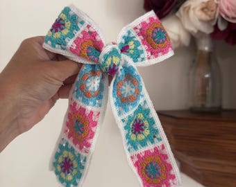 White  Granny Square Bow