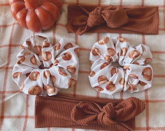 Watercolor Pumpkins,  Scrunchies, Headband, Brynnbands, Hard Headband, Knotted Headband, Fall Scrunchies, Fall Hair, Caite & Rainn