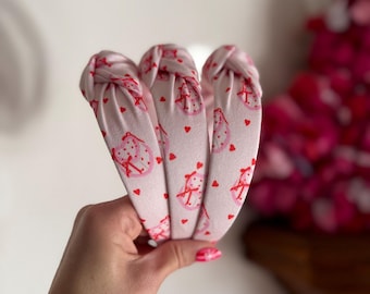 Cakes Headband, Top Knot, Valentine Headband, Pink Headband, Brynnbands, Hard Headband, Knotted Headband, Valentine's Day