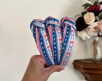 Bows Stripes & Stars Headband, Stars Stripes Fabric, 4th of July Accessory