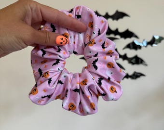Pink Bats Ghosts Pumpkins Scrunchie, Halloween Scrunchie, Fall Scrunchie, Soft Scrunchie,  Brynnbands,Fall Scrunchies, Fall Hair