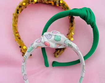 St Patrick's Day Headbands, Knotted Headbands, Shamrock Headband, Hard Headband, St. Patrick's, Clover Headband, Green Headband, Brynnbands