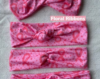 Breast Cancer Headbands, Floral Ribbons Breast Cancer, Breast Cancer Ribbon, Cancer Ribbon Scrunchies, Fundraiser, Brynnbands,