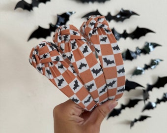 Checkered Bats Headband, Halloween Headband, Brynnbands, Hard Headband, Fall Headband, Top Knot, Top Knot Headband,
