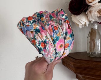 Floral Satin Top Knot, Brynnbands, Hard Headband, Knotted Headband