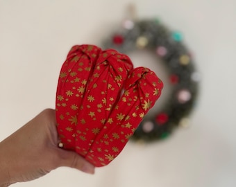 Red with Gold Stars Top Knot, Christmas Headband, Brynnbands, Hard Headband, Knotted Headband, Holiday Headband, Hair