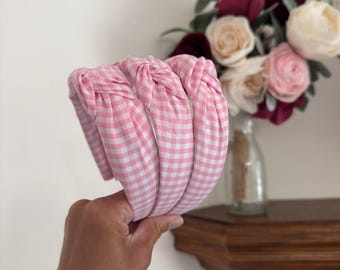 Pink Gingham Headband