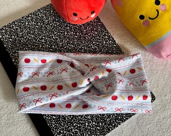 Apples & Bows Headband, Teacher Headband, Teacher's Gift Headband, Brynnbands, Turban Style Headband, Soft Headband