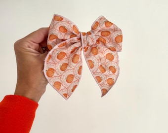 Fall Pumpkins Bow Hair Clip: Pumpkin Fable Bow,