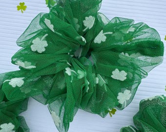 Shamrocks Mesh Scrunchie, Organza Scrunchie, Brynnbands, Hair Scrunchie, Hair Tie, Mesh Scrunchie, Oversized scrunchie