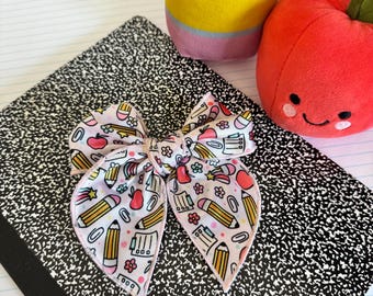 Pink School Supplies Fable Bow, Back to School Bow