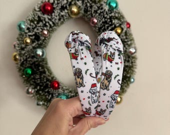 Christmas Headbands, Christmas Doggies Top Knot Headband, Holiday headband, Hard Headband, Christmas Headband, Brynnbands