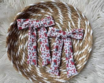 Ribbed Flags Bows, Bow Hair Clip, Barrette Hair Clip, Soft Hair Clip, Patriotic Bow, 4th of July Bow, Brynnbands