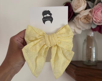 Vintage Yellow Swiss Dot  Bow Hair Clip