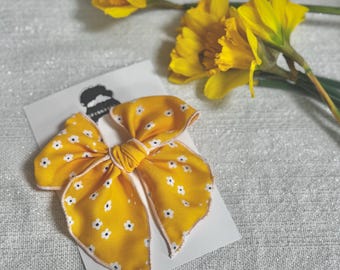 Yellow Floral Fable Bow, Spring Bow