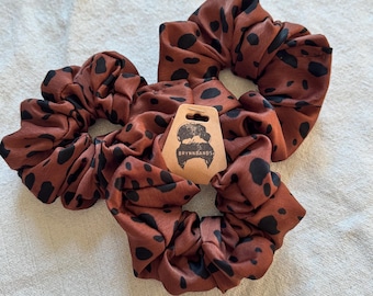 Brown Silky Leopard Dots Scrunchie, Silky Scrunchie, Fall Scrunchie, Soft Scrunchie,  Brynnbands,Fall Scrunchies, Fall Hair