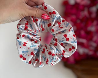 Cherries Satin Scrunchie, Satin Scrunchie, Valentines Scrunchie, Brynnbands, Hair Scrunchie