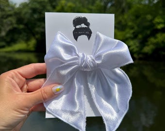 White Satin Fable Bows, Bow Hair Clip, Barrette Hair Clip, Soft Hair Clip, Wedding Bow, White Bow, White Barrette, Brynnbands