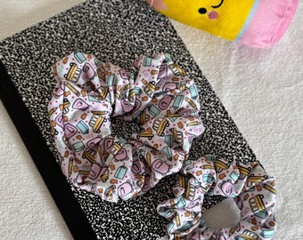 Pink School Bus Scrunchie, Back to School Scrunchie, Fall Scrunchie, Soft Scrunchie,  Brynnbands, Fall Scrunchies,  Teacher Gift,