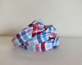 Red White Blue Check Headband, Hard Headband , Hair Headband , Patriotic Headband, Brynnbands, 4th of July