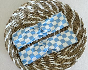 Blue Checkered Thin Headband, Patriotic Headband, Brynnbands, Turban Style Headband, Soft Headband, 4th of July