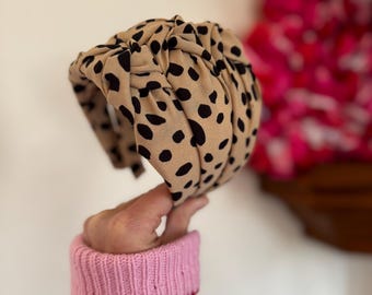 Tan Spots Headband, Top Knot, Brynnbands