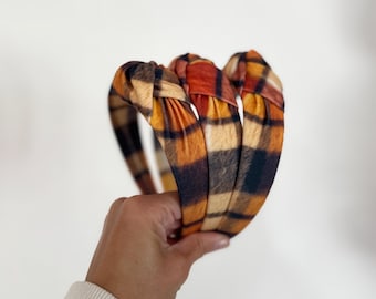 Faux Flannel Top Knot, Flannel Headband, Fall Headband, Brynnbands, Hard Headband, Knotted Headband, Fall Hair