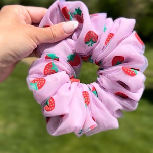 Purple Strawberry Mesh Scrunchie, Fruit Scrunchie, Mesh Scrunchie, Brynnbands, Hair Scrunchie, Oversized scrunchie