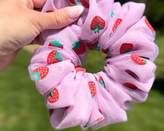 Purple Strawberry Mesh Scrunchie, Fruit Scrunchie, Mesh Scrunchie, Brynnbands, Hair Scrunchie, Oversized scrunchie
